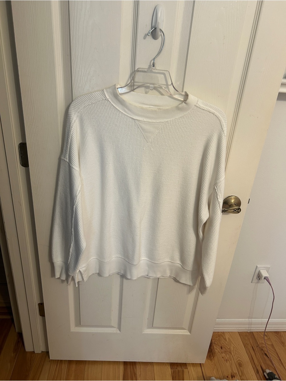 Aerie ribbed crewneck sweatshirt Classic White Waffle-Knit Women's Sweater